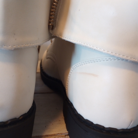 Fur Trim Beige Combat Boots Women's Size 11 Zip Up Flat Boxer Boot Y2K Gorpcore - Picture 6 of 9